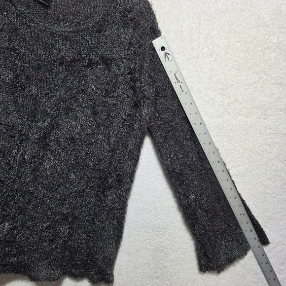 Rafaella Fuzzy Knit Sweater Sparkle Accents Charcoal Gray Long Sleeve Top Size M - Picture 8 of 9